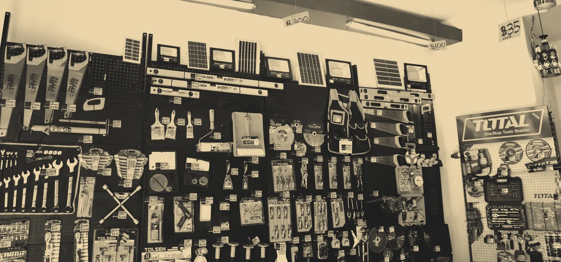 Tool wall inside a Brass and Nickel shop